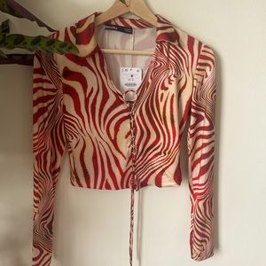 Bershka red animal print crop top
